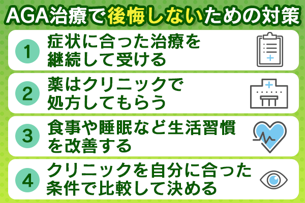 AGA治療で後悔しないための対策を示した画像